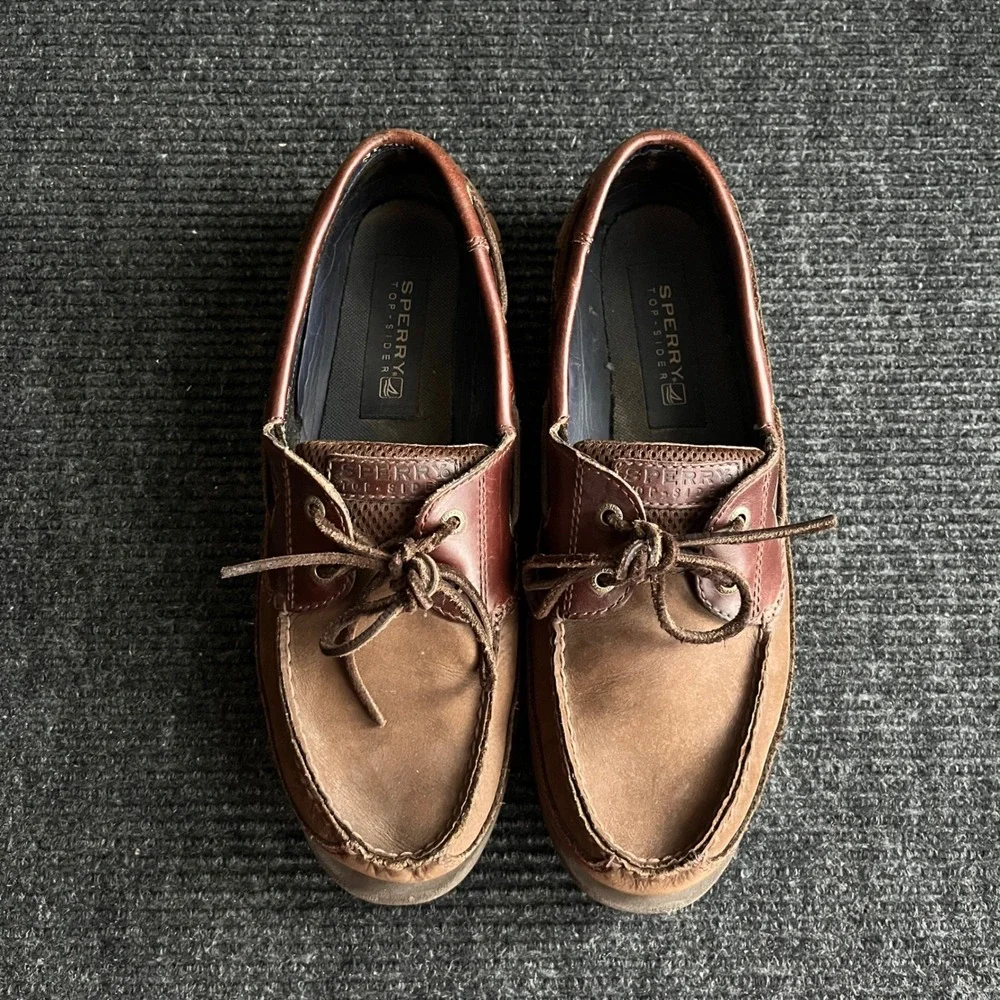 Sperry Billfish Boat Shoe Mens 12 Brown Leather Mesh 3-Eye Loafers preppy career